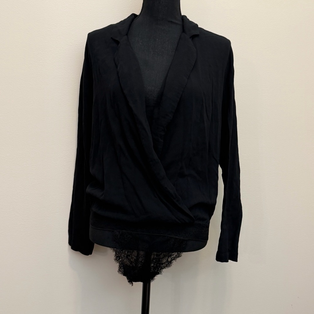 Free People Intimately Elsa Wrap Bodysuit Women S Black High Cut Lace Snap DeepV